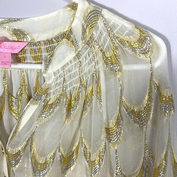 Lilly Pulitzer ELSA TOP, Gold & Silver Metallic Jacquard, small - Picture 9 of 16